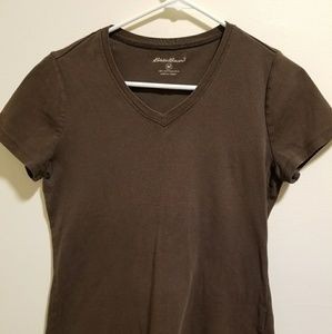 Eddie Bauer brown woman t shirt v-neck